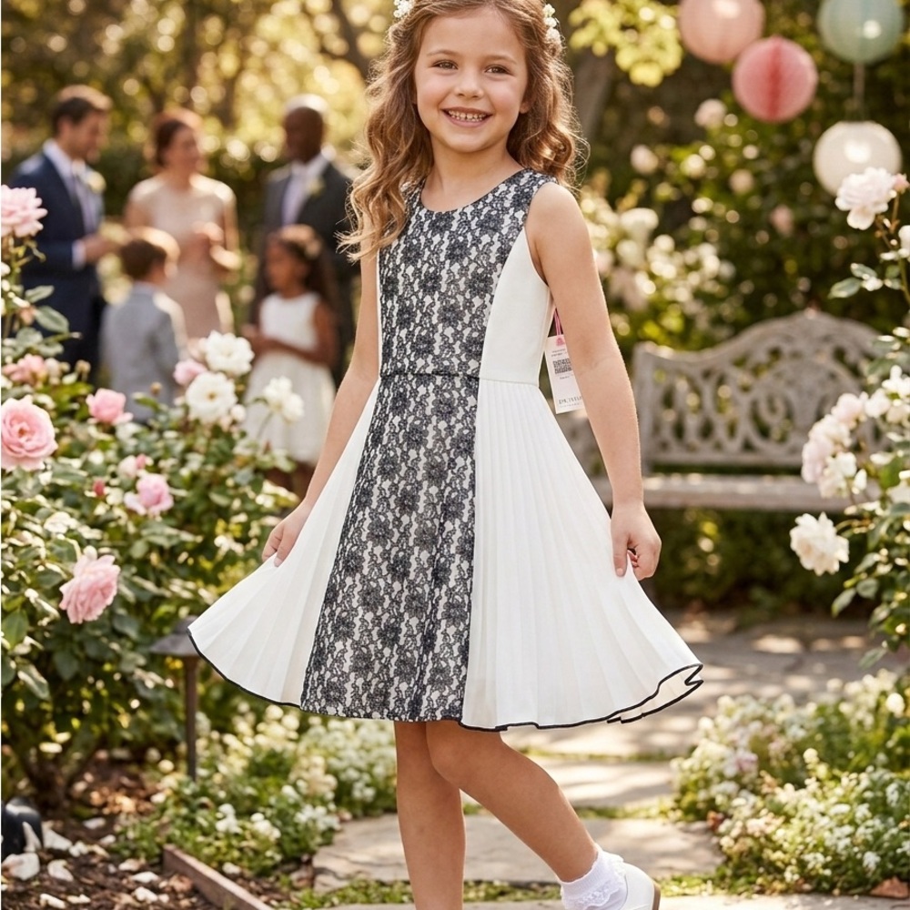 Bonnie Jean Black and White Lace Kids Dress